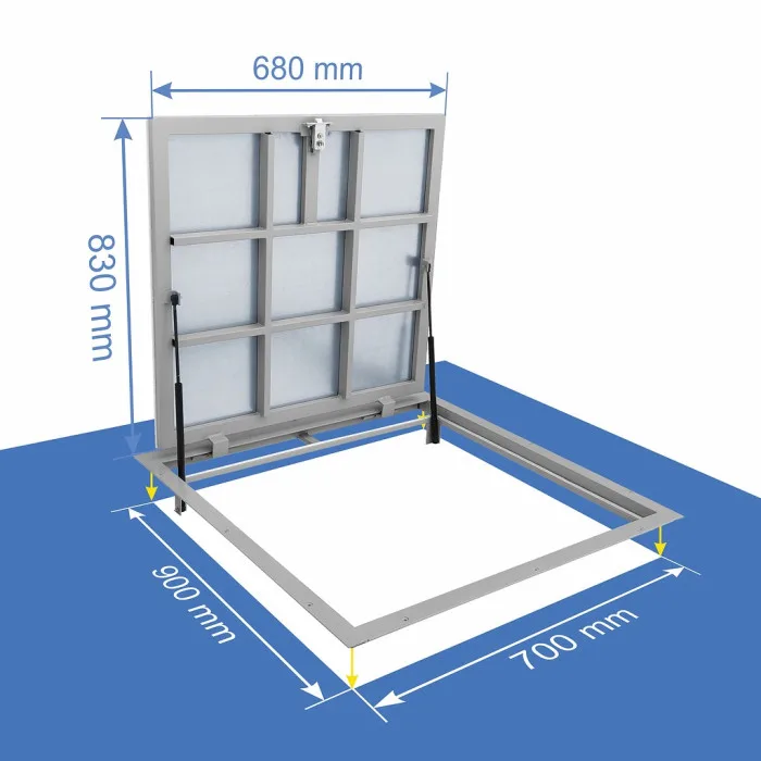 90 × 70P - Põrandaluuk plaatide alla Alumiinium